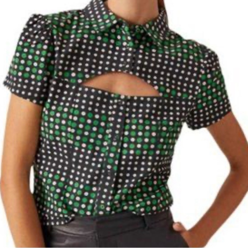 Walter Baker Trisha Dot Mirage Pattern Green and White Black Top
